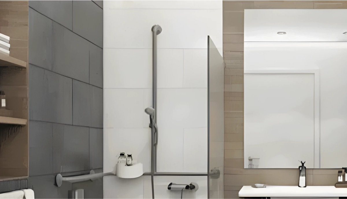 Pressalit T and L shaped accessible handrail