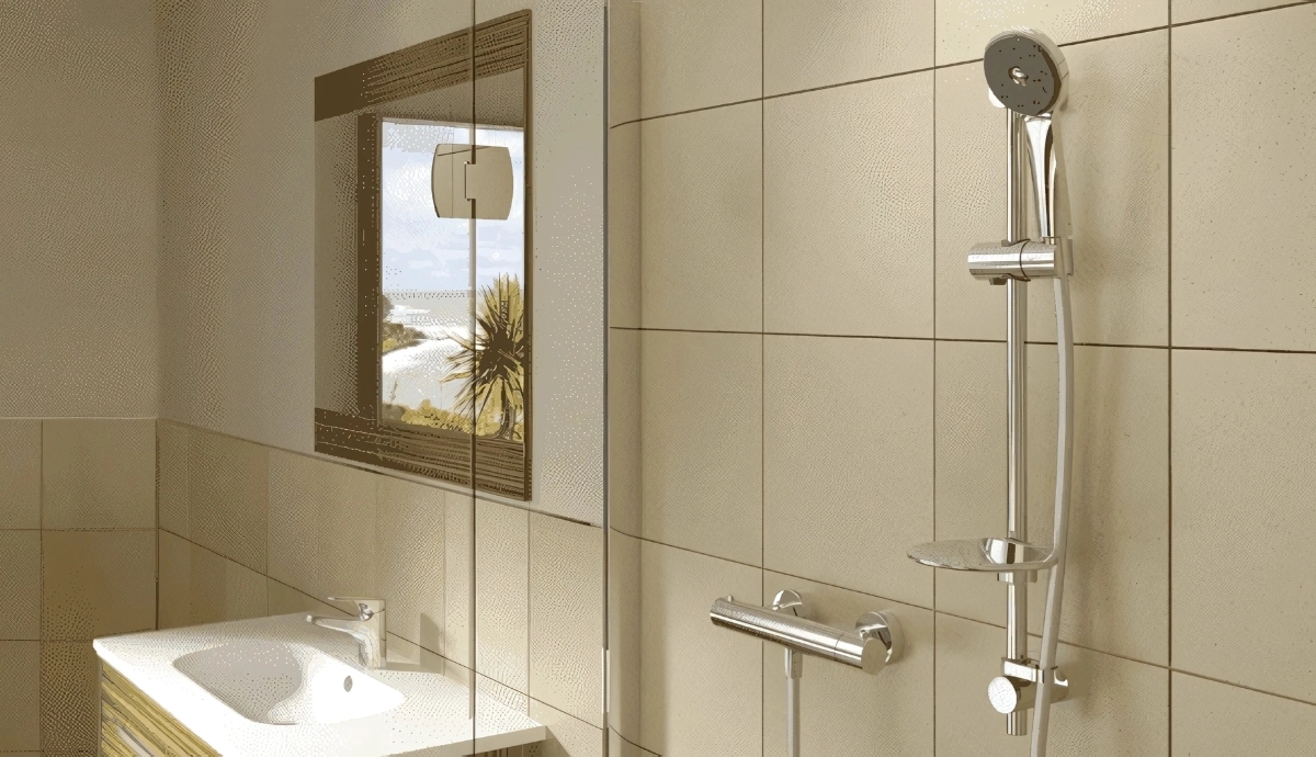 Thermostatic mixer shower with accessible handset and riser rail