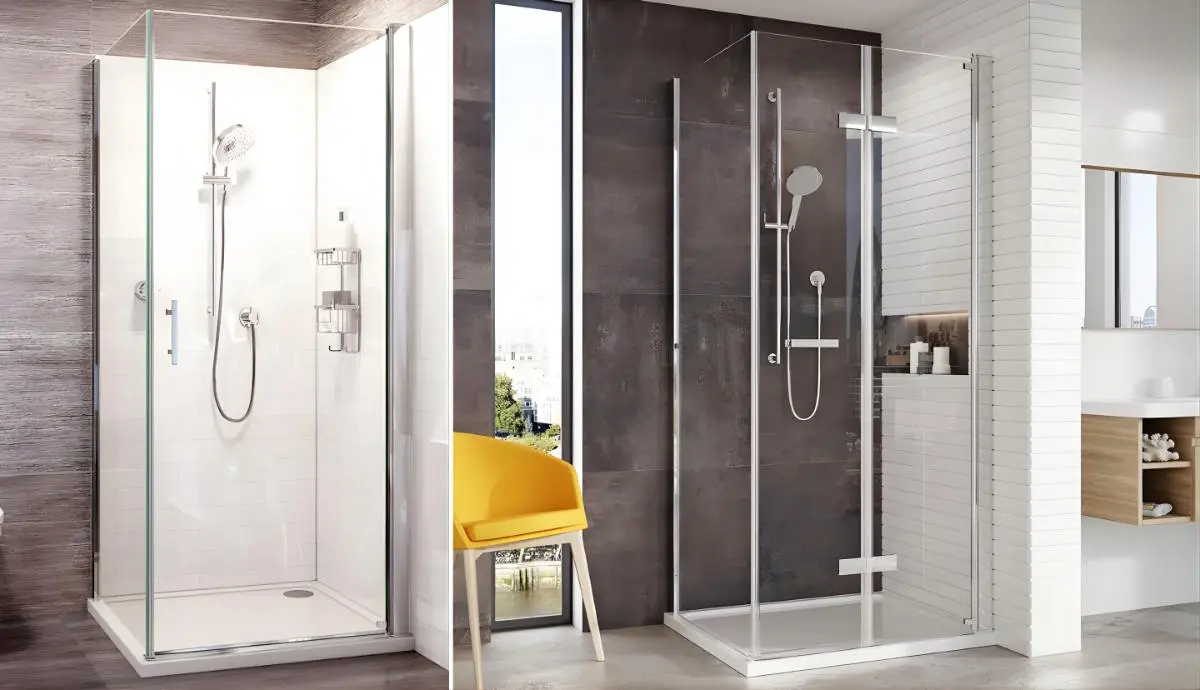 Full-height frameless glass bi-fold shower enclosure