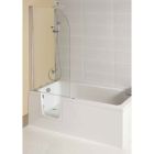 Renaissance Lenis 1700x750mm Walk-in Bath, White Front Panel, Glass Screen, Shower System, Overflow Filler & Click Clack Waste - Right Handed