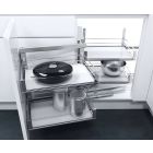 VS COR Fold - Swing Out Corner Storage, 4x Baskets with White Solid Base, Chrome Rails & Artline Glass Front, 800-1000 mm CAB - Left