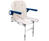AKW 4000 Series Standard White Horseshoe Fold-Up Shower Seat with Blue Arms