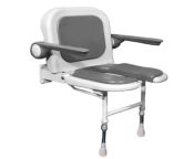 AKW 4000 Series Extra Wide Grey Padded Horseshoe Fold-Up Shower Seat with Back and Grey Arms