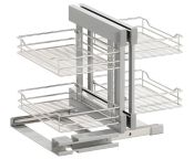 Vauth-Sagel VS COR Flex - Pull Out Corner Unit, Classic Silver Linear Wire Baskets for 900-1000 mm CAB - Unhanded