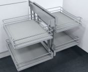 Vauth-Sagel VS COR Flex - Pull Out Corner Unit, Premea Grey Solid Base & Silver Wire Baskets, for 900-1000 mm CAB - Unhanded