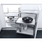 Vauth-Sagel VS COR Fold - Swing Out Corner Storage, Baskets with White Solid Base, Chrome Rails & Artline Glass Front, 800-1000 mm CAB - Right