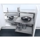 Vauth-Sagel VS COR Fold - Swing Out Corner Storage, Premea Grey Solid Base, Silver Wire Baskets, 800-1000 mm CAB - Right