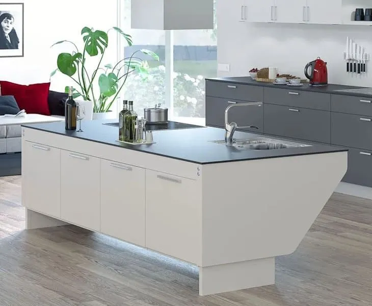 Hanging storage side of Granberg Centerlift 6490 kitchen island