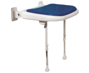 AKW Advanced Wall Mounted Bariatric Fold-up Moulded Blue Padded Shower Seat w/ Support Legs 