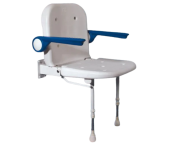 AKW 4000 Series White Standard Fold-Up Shower Seat with Back and Blue Arms