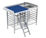 Granberg Changing Table 327, Fixed Height, Border Height 50mm, Laundry Sink Right, Tap, Ladder Left, Mattress & 8x Wire Baskets - 1400x800mm