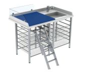 Granberg Changing Table 327, Fixed Height, Border Height 200mm, Laundry Sink Right, Tap, Ladder Left, Mattress & 8x Wire Baskets - 1400x800mm