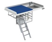 Granberg Baby Changing Table 335, Height ADJ, Border Height 50mm - Right Sink, Tap, Ladder Left, Mattress & Wire Baskets - 1400x800mm