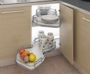Hafele Nuvola Corner Pull Out Shelving Unit, 2x White Base Polished Chrome Rail Shelves, 800-1000 mm CAB - Left