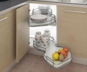 Hafele Nuvola Corner Pull Out Shelving Unit, 2x White Base Polished Chrome Rail Shelves, 800-1000 mm CAB - Right