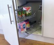 Hafele Pull and Swing Corner Storage Unit, 800-1000 mm CAB, 4x Linear Silver Wire Baskets - Left