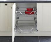 Hafele Pull Out Storage Basket Set, 2x Linear Chrome Wire Baskets, for 300-600mm Cabinet Widths