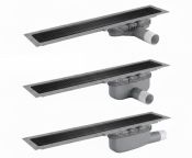 Purus Line Living Plus 600mm Linear Drain, Vinyl Floor, PVD Matt Black Chess Design Grid - Outlet Choice