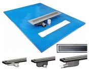 Maxxus Linear Former, Microcement Wetroom Kit with Purus Living Linear Drain, Black Grid - Choice of Size