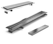 Purus Channel 100 Linear Stainless Steel Drain, Chess Grid for Tiled Floors, End Outlet, 800-2500mm Lengths