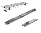 Purus Channel 100 Linear Stainless Steel Drain, Vinyl Chess Grid, Central Outlet - 800-2500mm Lengths