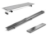 Purus Channel 100 Linear Stainless Steel Drain, Vinyl Chess Grid, End Outlet - 800-2500mm Lengths