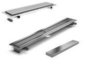 Purus Channel 100 Linear Stainless Steel Drain, Chess Grid for Tiled Floors, Central Outlet, 800-2500mm Lengths