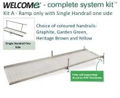 Welcome Ramp Kit A, Choice of 120 to 480cm Ramp Lengths, STD Ht. 33cm - 1x Single Handrail, 4x Colours