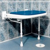 AKW Advanced Wall Mounted Extra Wide Bariatric Fold-up Moulded Blue Padded Seat w/ Support Legs