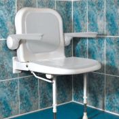 AKW Advanced Wall Mounted, Fold-up Moulded Seat w/ Support Legs, Back & Grey Padded Arms