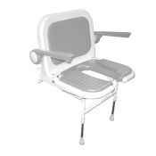AKW Advanced Wall Mounted, Extra Wide Fold-up Moulded Horse Shoe Seat w/ Support Legs Back & Grey Padded Arms
