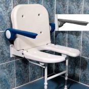 AKW Advanced Wall Mounted, Fold-up Moulded Horseshoe Seat w/ Support Legs, Back & Grey Padded Arms