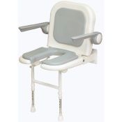 AKW Advanced Wall Mounted, Fold-up Moulded Horseshoe Seat w/ Support Legs, Grey Padded Seat, Back & Arms