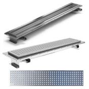 Purus SS Channel Drain 100, Tiled Floor Chess Grid, End Outlet, 800-2500mm Lengths