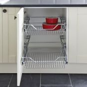 Hafele Pull Out Storage Basket Set, 2x Linear Chrome Wire Baskets, for 300mm Cabinet Width