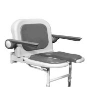 AKW Advanced Wall Mounted Extra Wide Fold-up Moulded Horseshoe, w/ Support Legs - Grey Padded Seat, Arms & Back