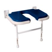 AKW Advanced Wall Mounted Extra Wide Fold-up Moulded Horseshoe Blue Padded Seat w/ Support Legs
