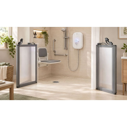 Half Height Shower Doors, Silver Frames, PET Glazing