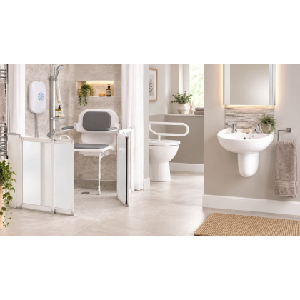 Half Height Shower Doors, White Frames, PET Glazing