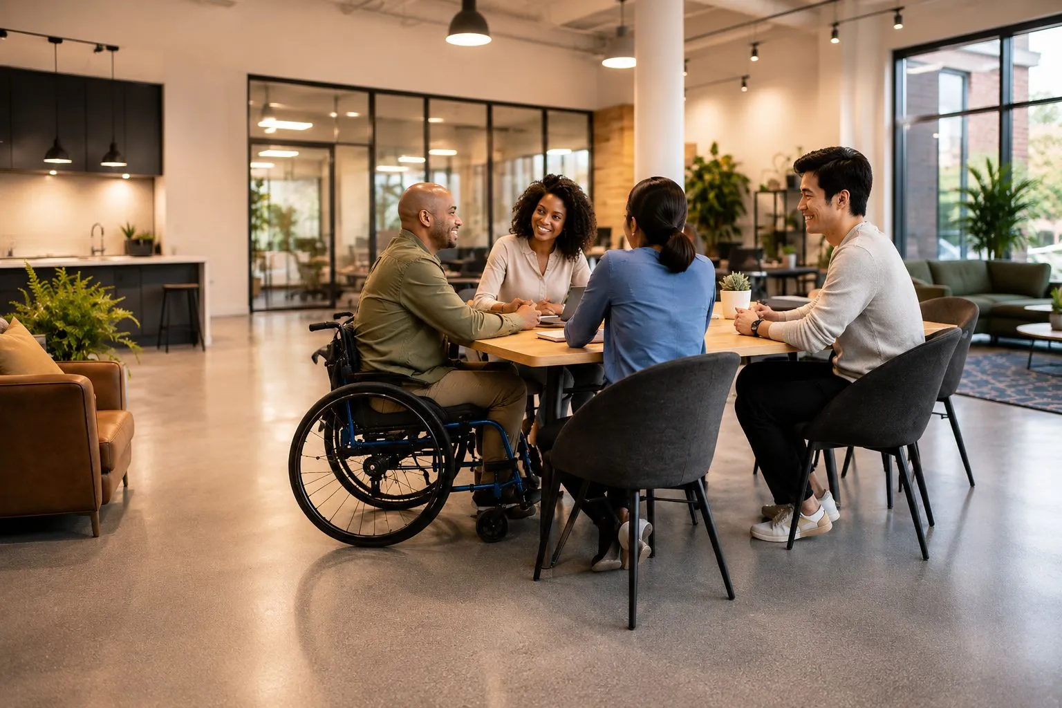 Inclusive modern workplace supporting disabled employees and different working needs