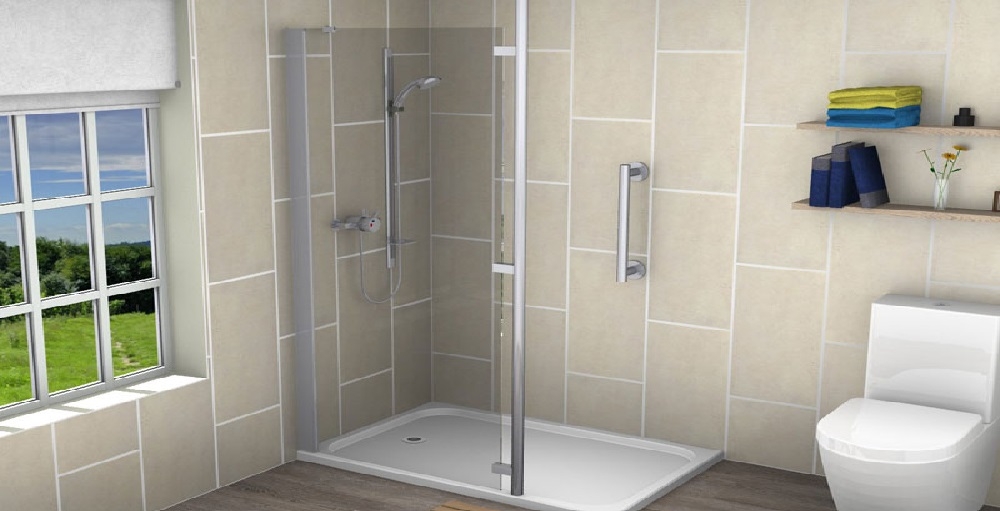 Wetroom Screen with a Floor to Ceiling Grab Pole