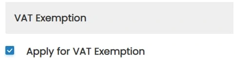 Checkout showing the Apply for VAT Exemption option