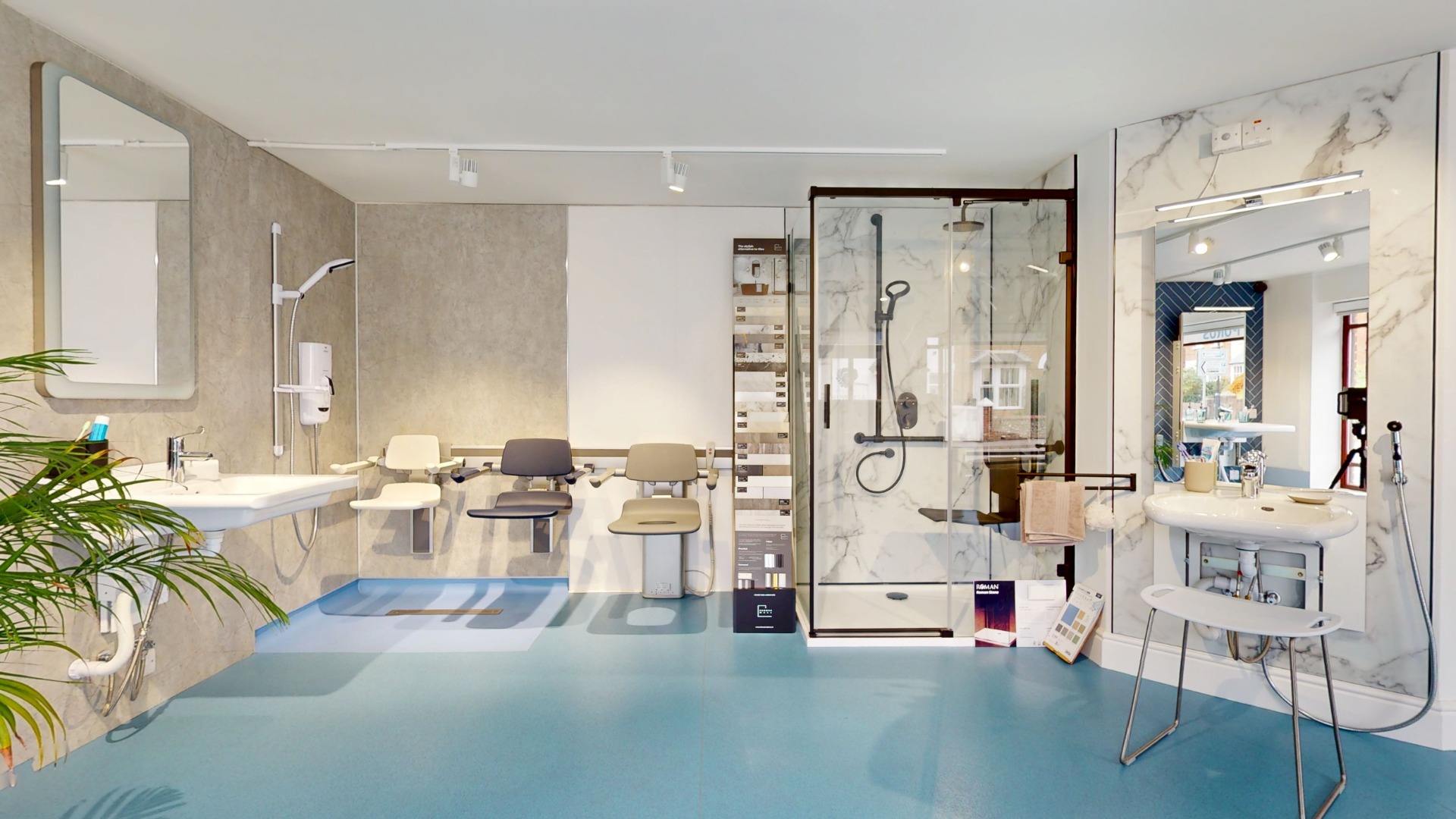 Accessible shower and care-product displays