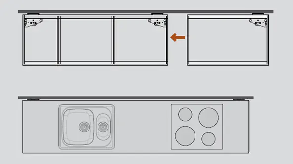 Granberg Baselift Plusmodule extending a height adjustable kitchen worktop