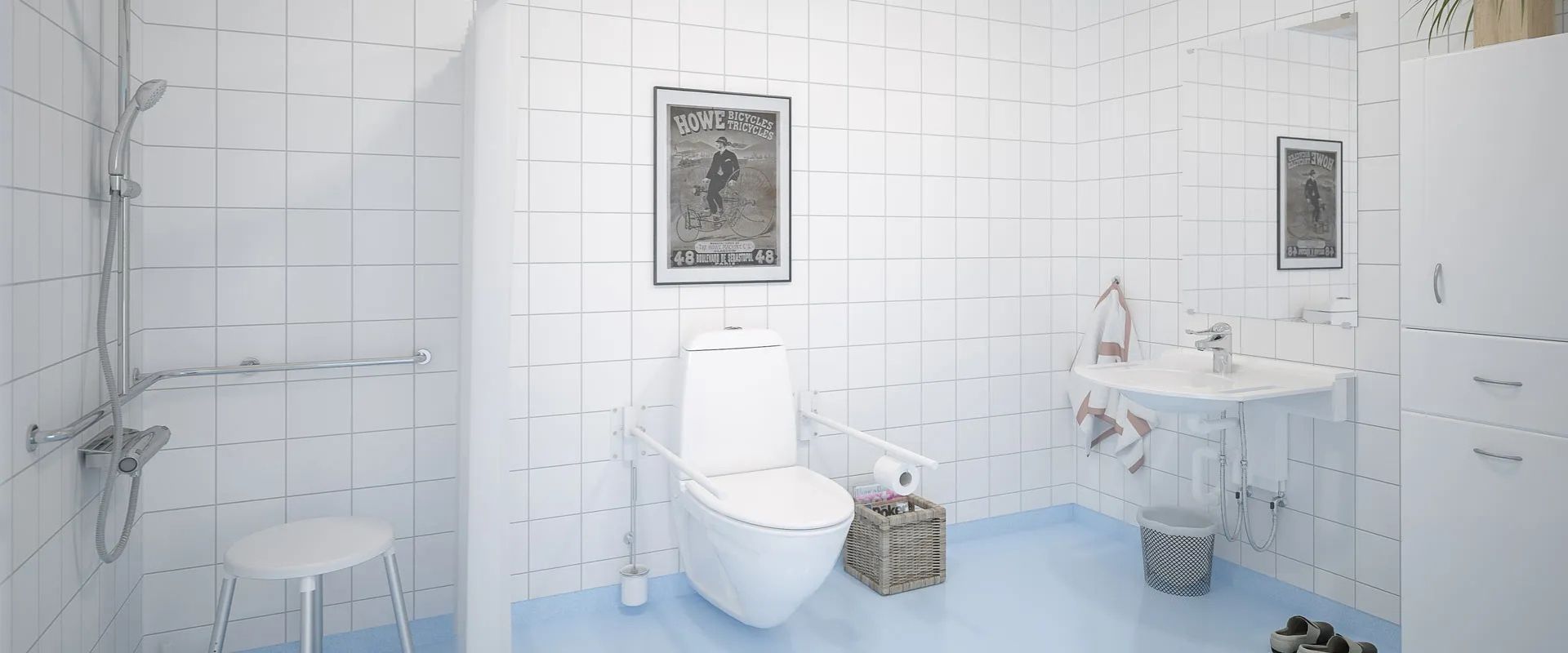 A stylish basin lift in a modern accessible bathroom