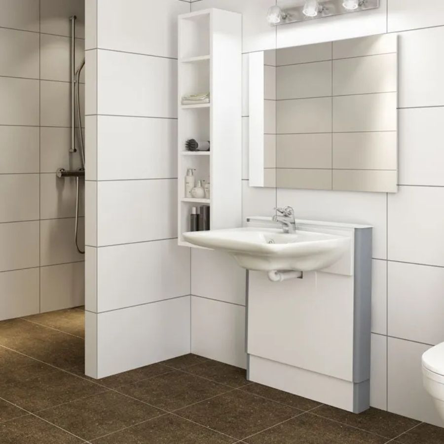 A stylish basin lift in a modern accessible bathroom