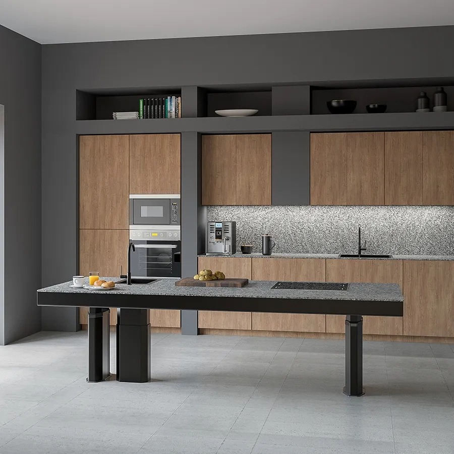 Luxury height adjustable kitchen table built around a Granberg Centerlift 9600H
