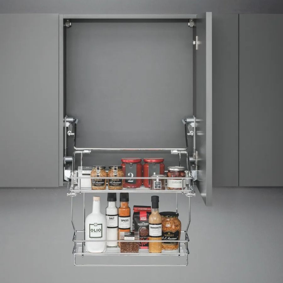 An example of a manual wire basket system, the Vibo Pull-Down