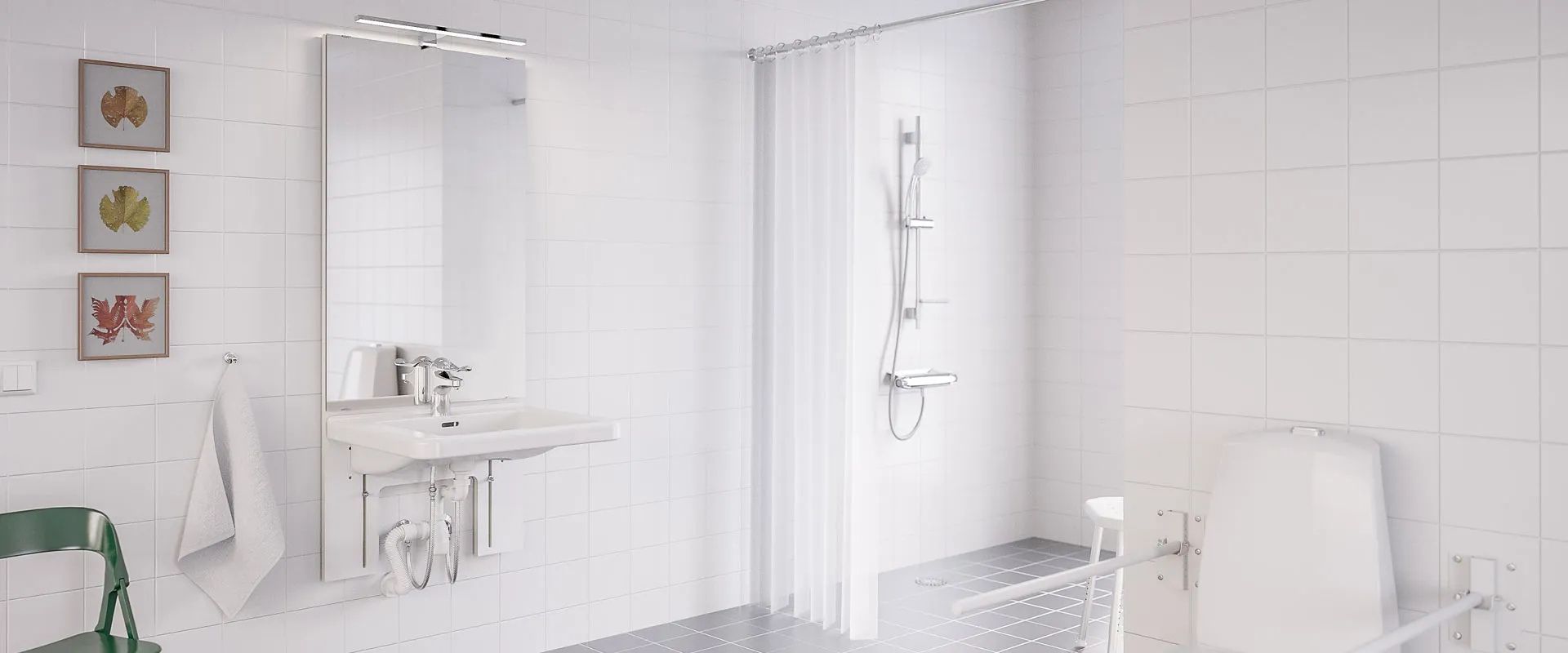 A stylish basin lift in a modern accessible bathroom