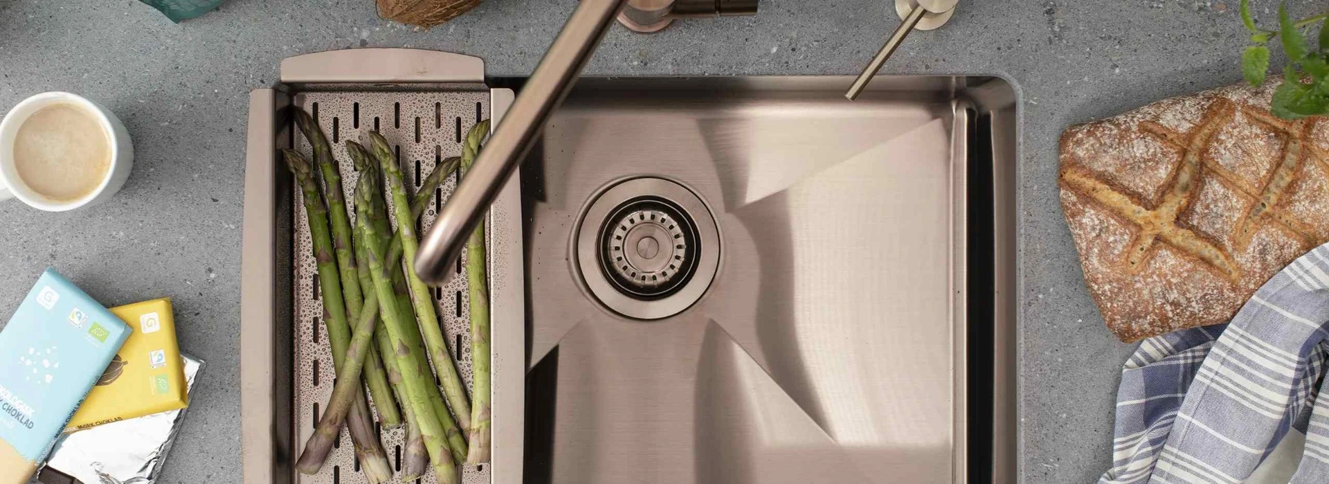 Contemporary accessible kitchen with shallow bowl sink and open knee space